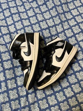 Nike Black and White Patent Leather High-Top Sneakers